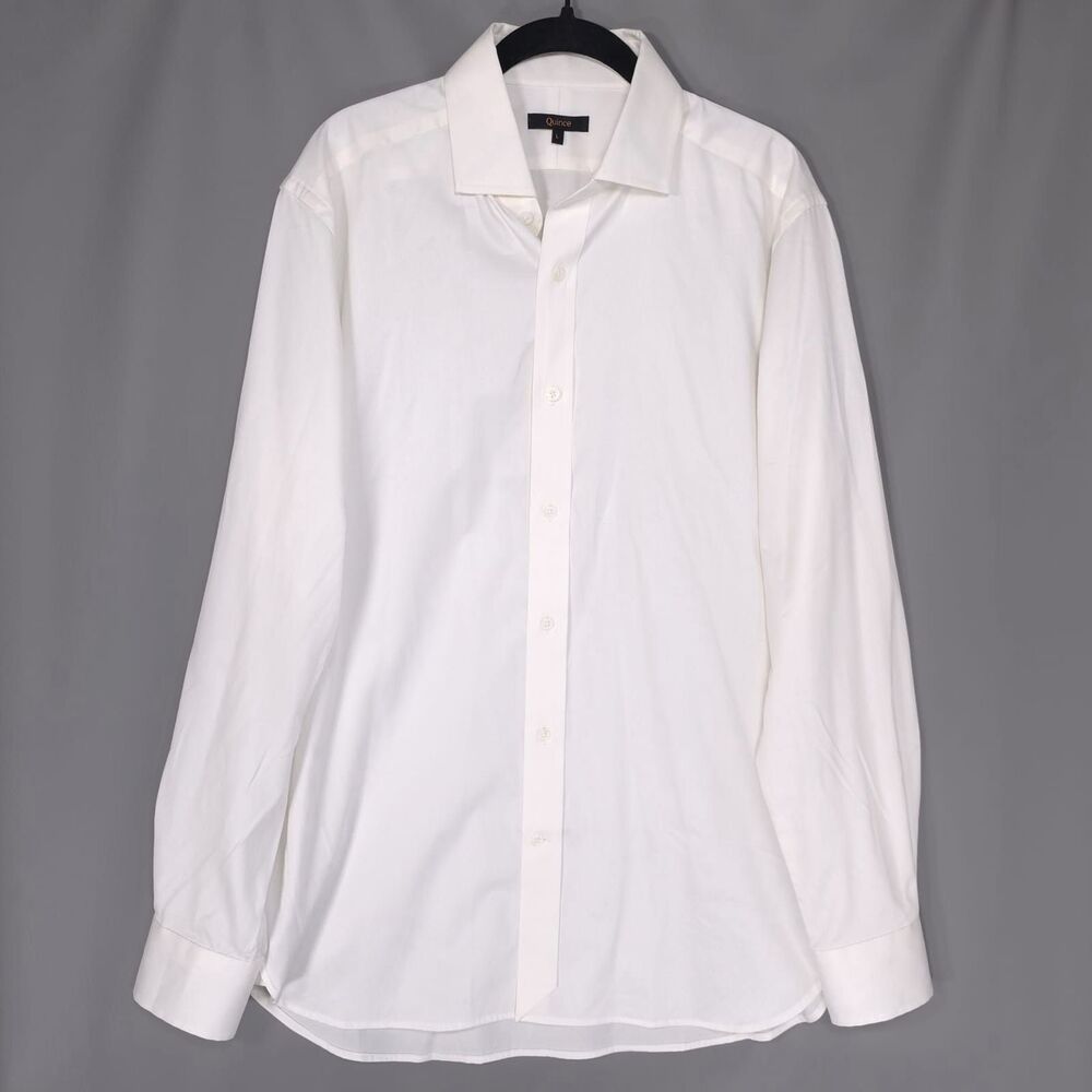 QUINCE Mens Dress Shirt LARGE White Organic Cotton Long Sleeve Button Front